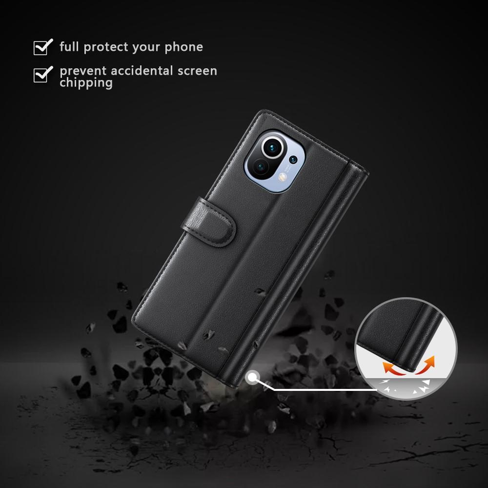 Custodia a portafoglio in vera pelle Xiaomi Mi 11, Nero