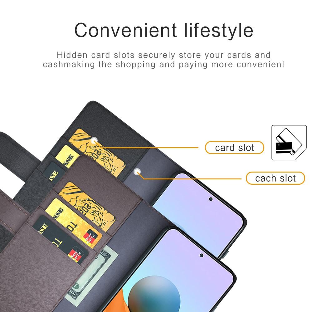 Custodia a portafoglio in vera pelle Xiaomi Redmi Note 10 Pro, Marrone