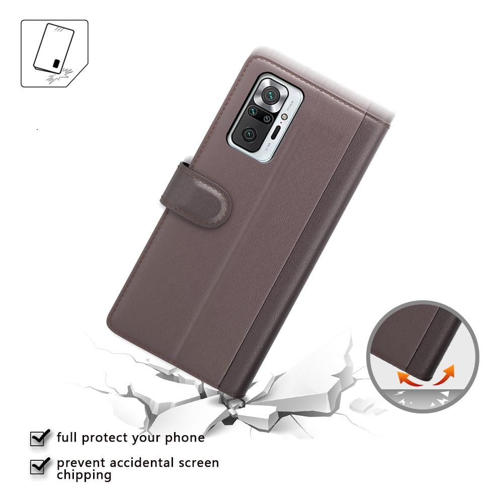 Custodia a portafoglio in vera pelle Xiaomi Redmi Note 10 Pro, Marrone