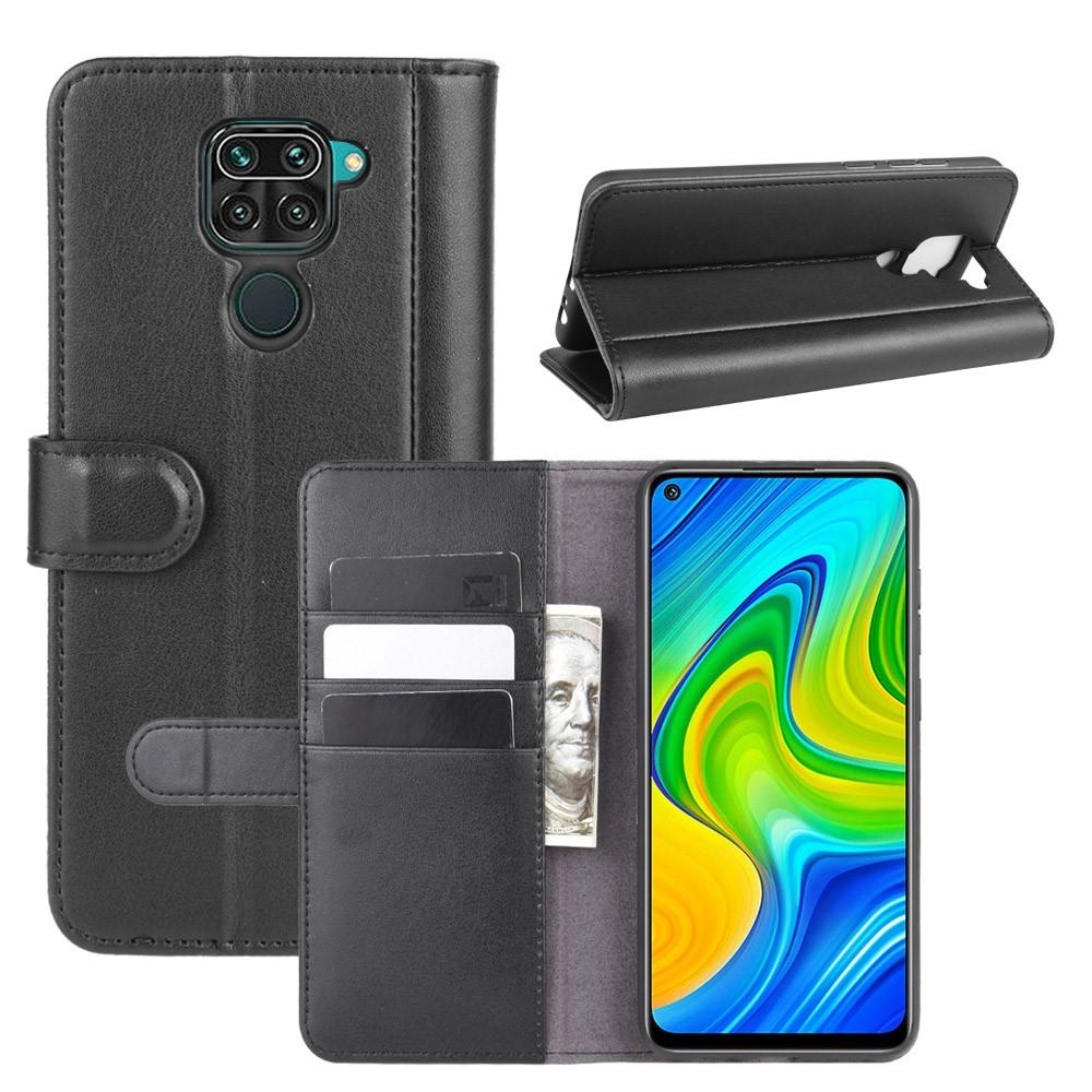 Custodia a portafoglio in vera pelle Xiaomi Redmi Note 9 Pro, Nero