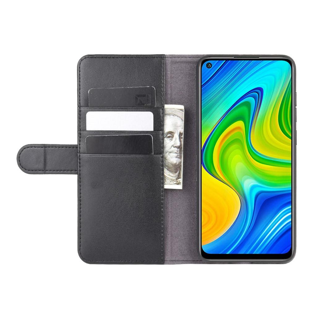 Custodia a portafoglio in vera pelle Xiaomi Redmi Note 9 Pro, Nero