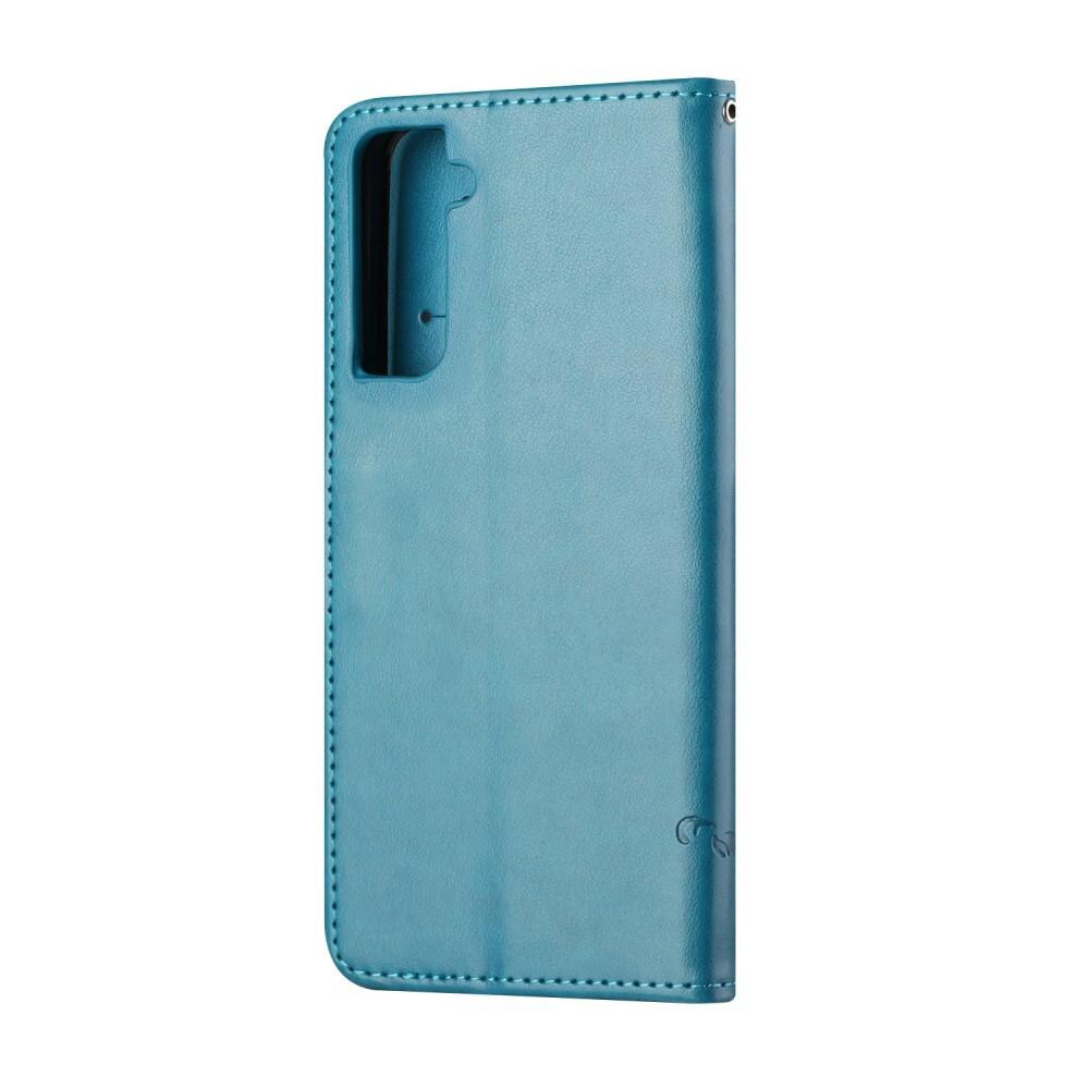 Custodia in pelle a farfalle per Samsung Galaxy S21 FE, blu