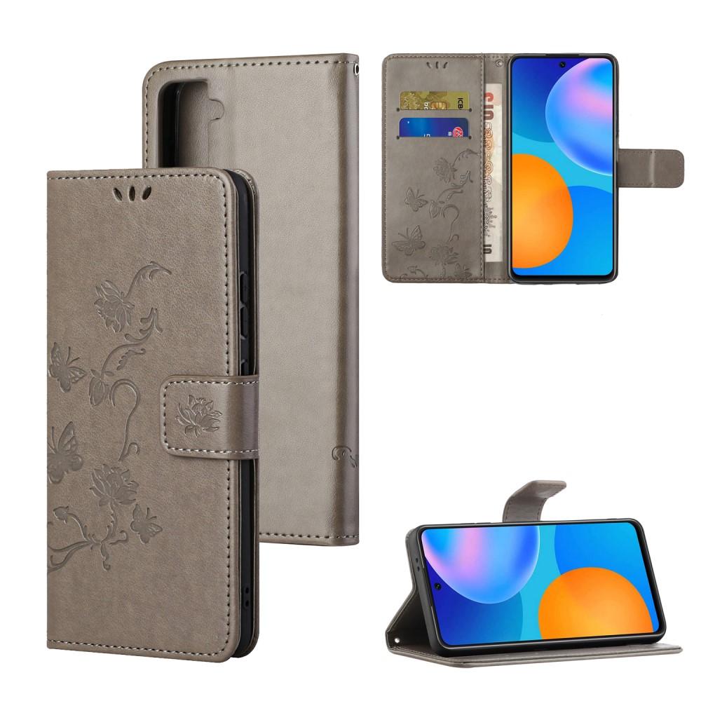 Custodia in pelle a farfalle per Samsung Galaxy S21 FE, Grigio