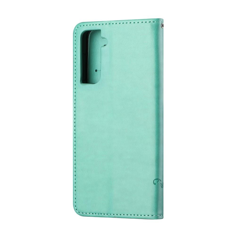 Custodia in pelle a farfalle per Samsung Galaxy S21 FE, verde