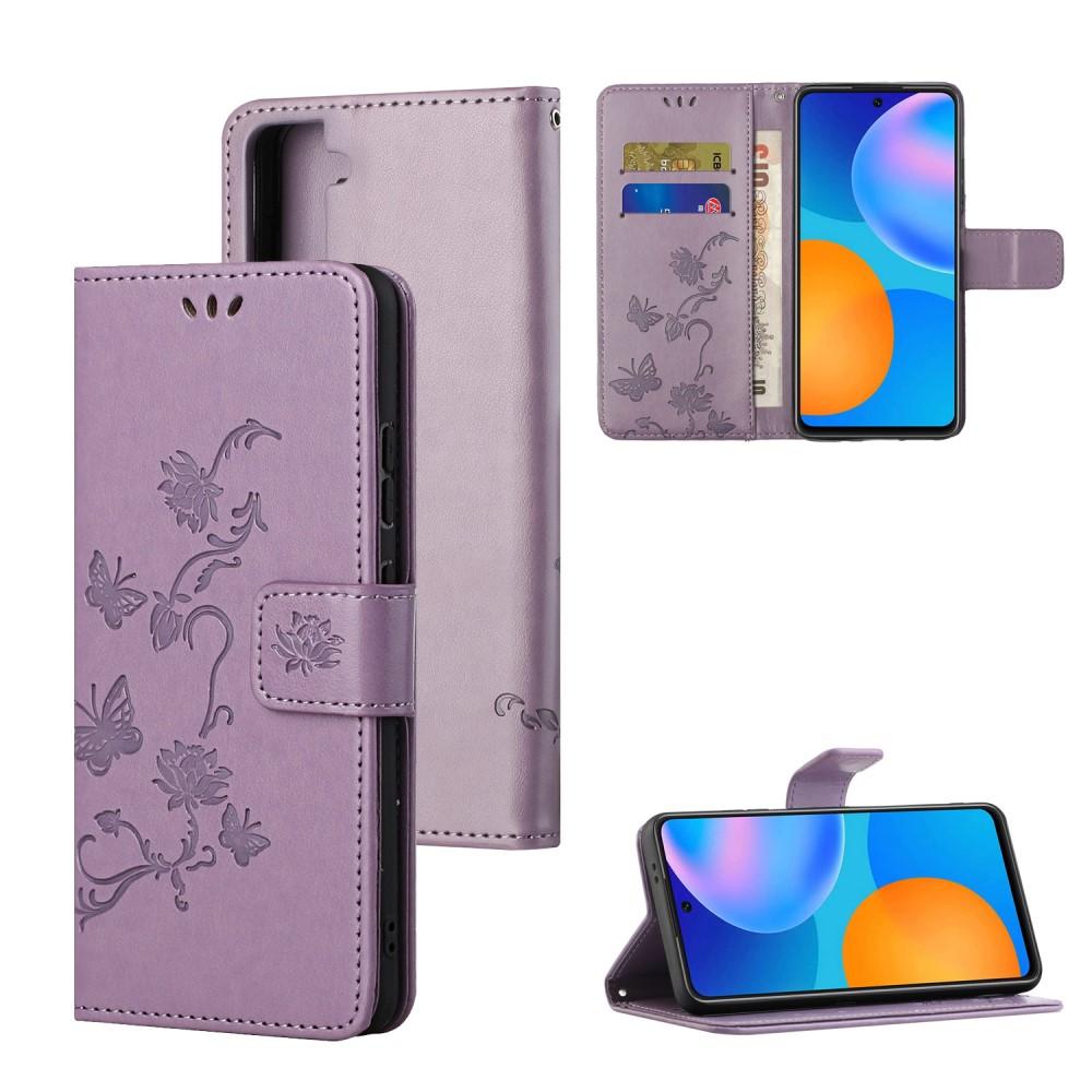 Custodia in pelle a farfalle per Samsung Galaxy S21 FE, viola