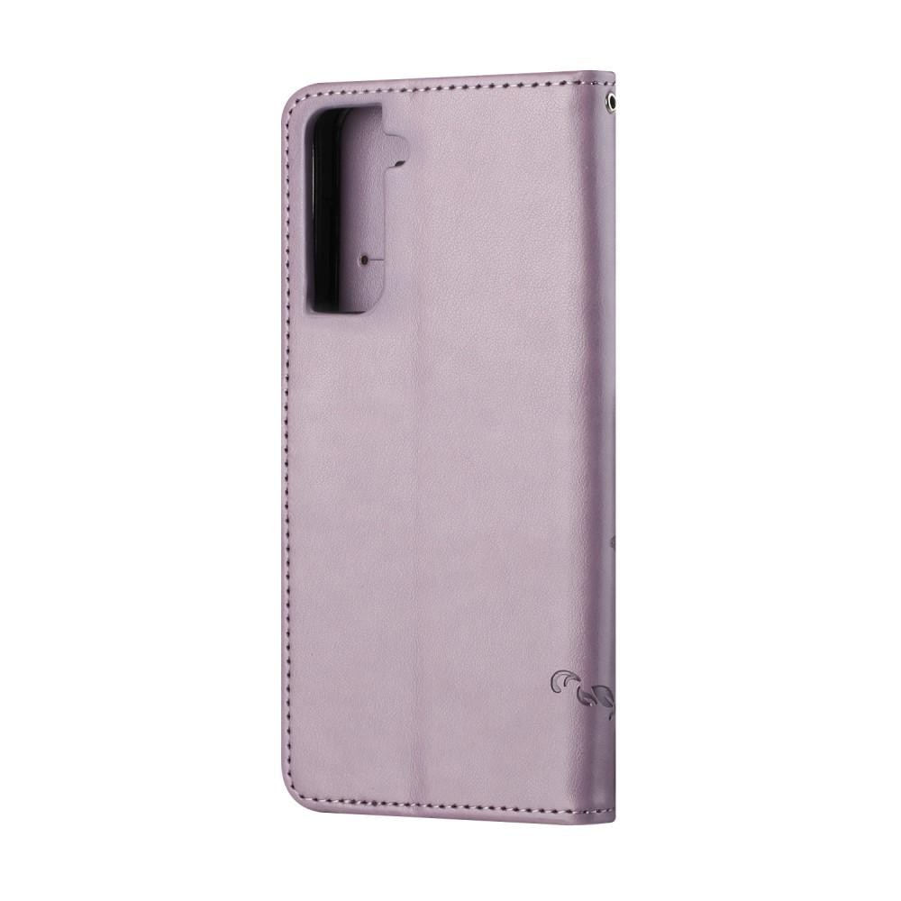 Custodia in pelle a farfalle per Samsung Galaxy S21 FE, viola