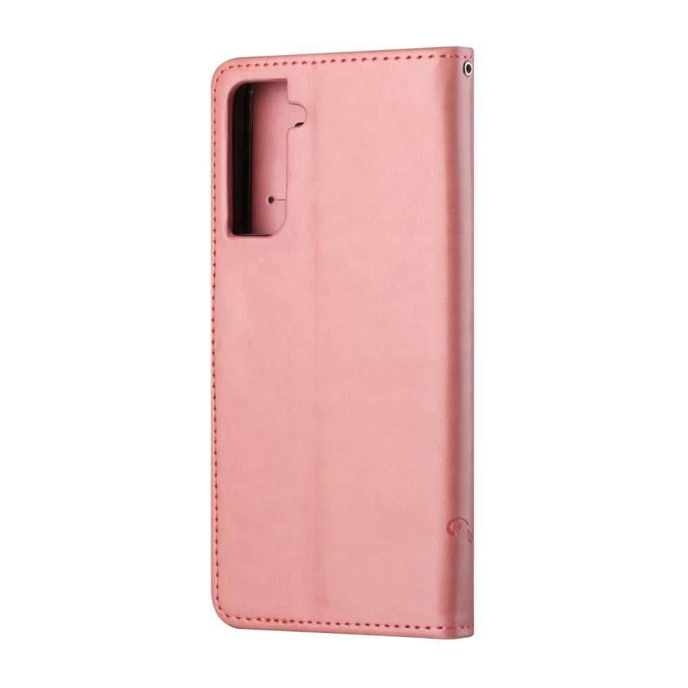 Custodia in pelle a farfalle per Samsung Galaxy S21 FE, rosa