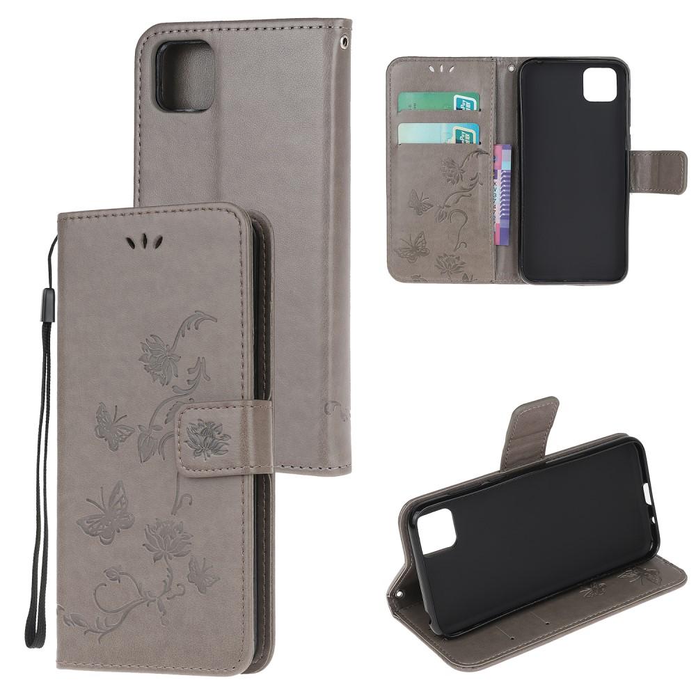Custodia in pelle a farfalle per Huawei Y5p, Grigio