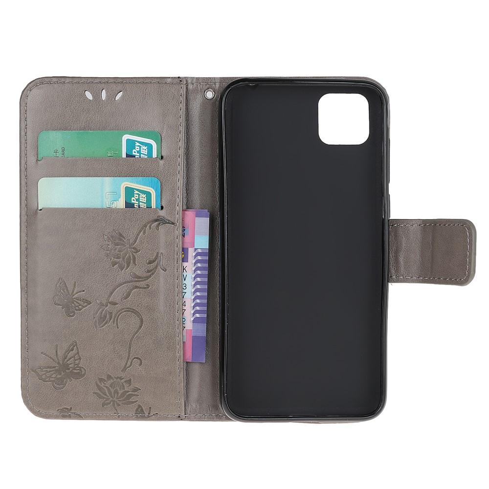 Custodia in pelle a farfalle per Huawei Y5p, Grigio