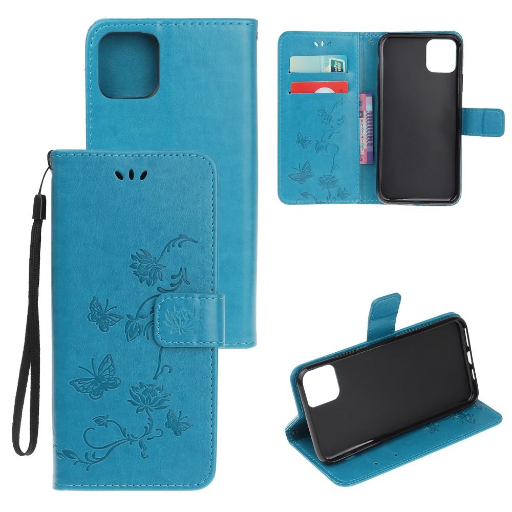 Custodia in pelle a farfalle per iPhone 12 Mini, Blu