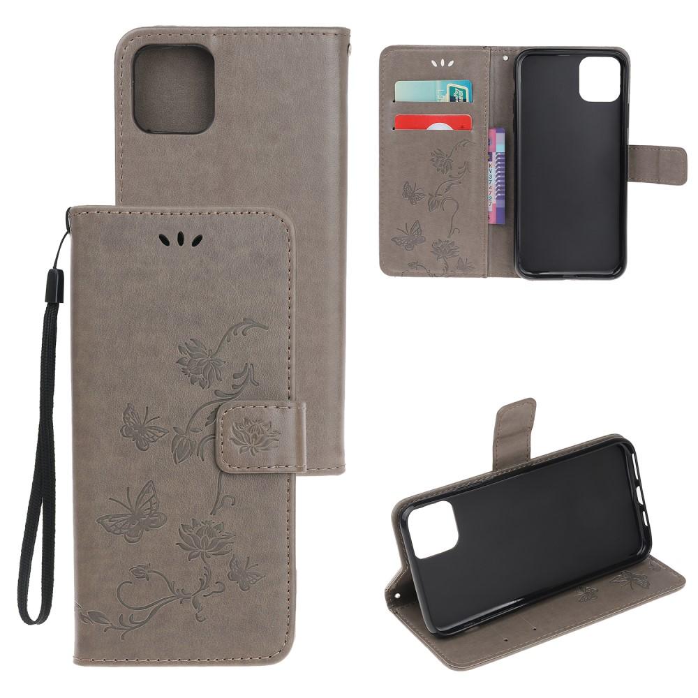 Custodia in pelle a farfalle per Apple iPhone 12 Mini, Grigio