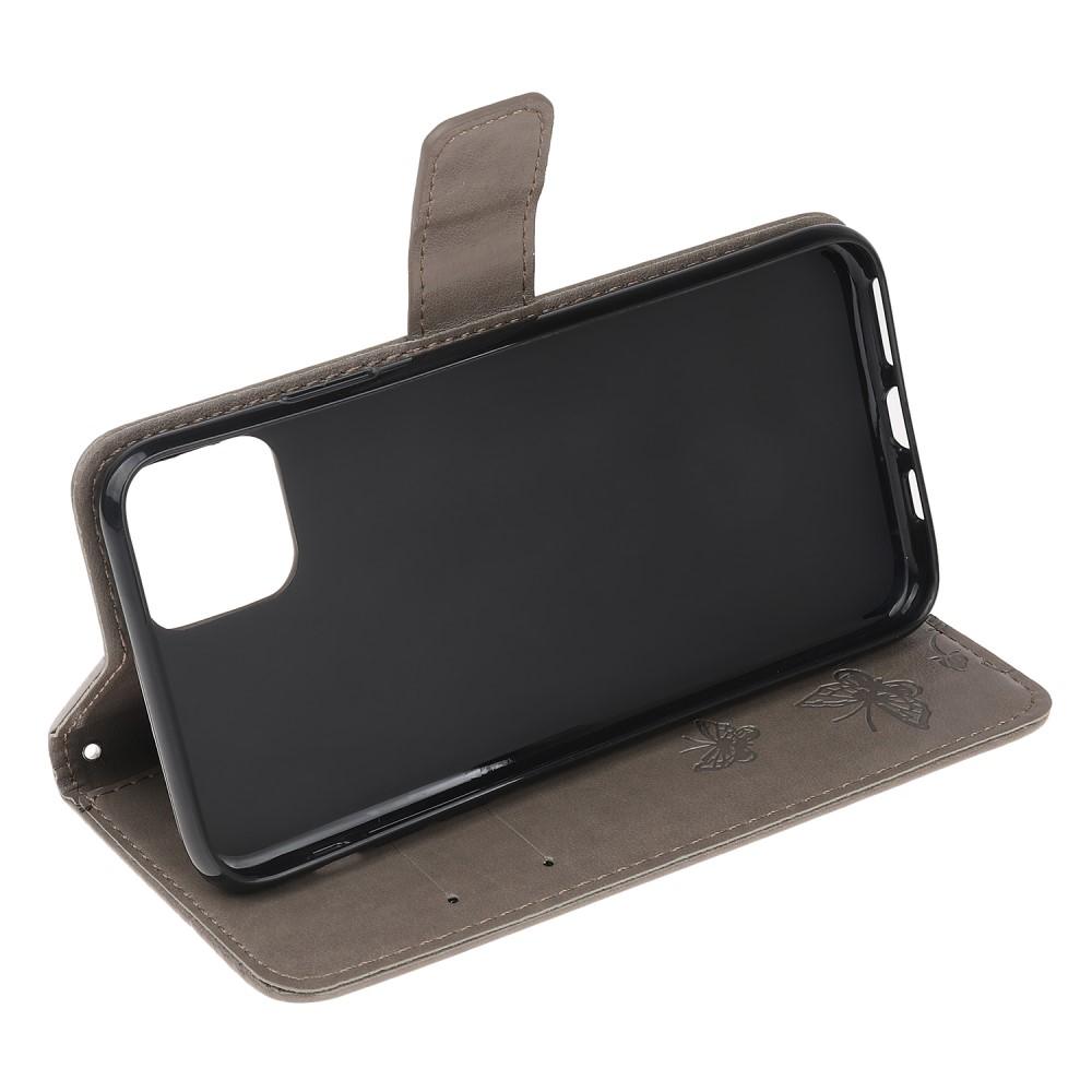 Custodia in pelle a farfalle per Apple iPhone 12 Mini, Grigio