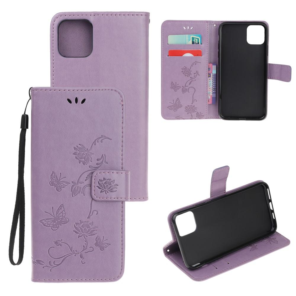 Custodia in pelle a farfalle per iPhone 12 Mini, viola