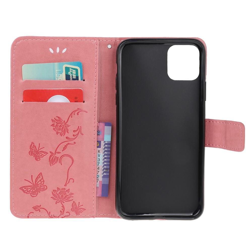 Custodia in pelle a farfalle per iPhone 12/12 Pro, rosa