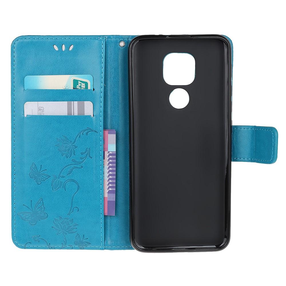 Custodia in pelle a farfalle per Motorola Moto E7 Plus/Moto G9 Play, Blu