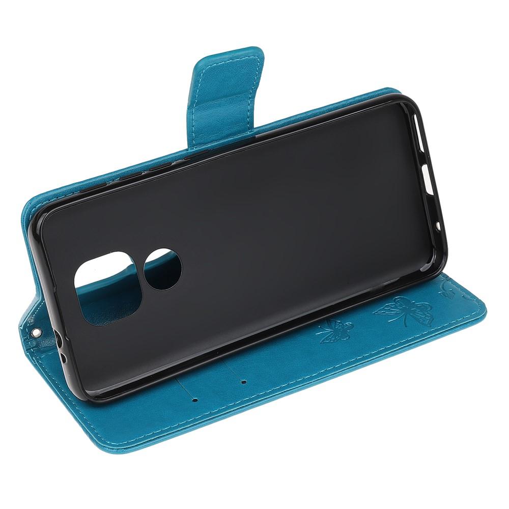 Custodia in pelle a farfalle per Motorola Moto E7 Plus/Moto G9 Play, Blu
