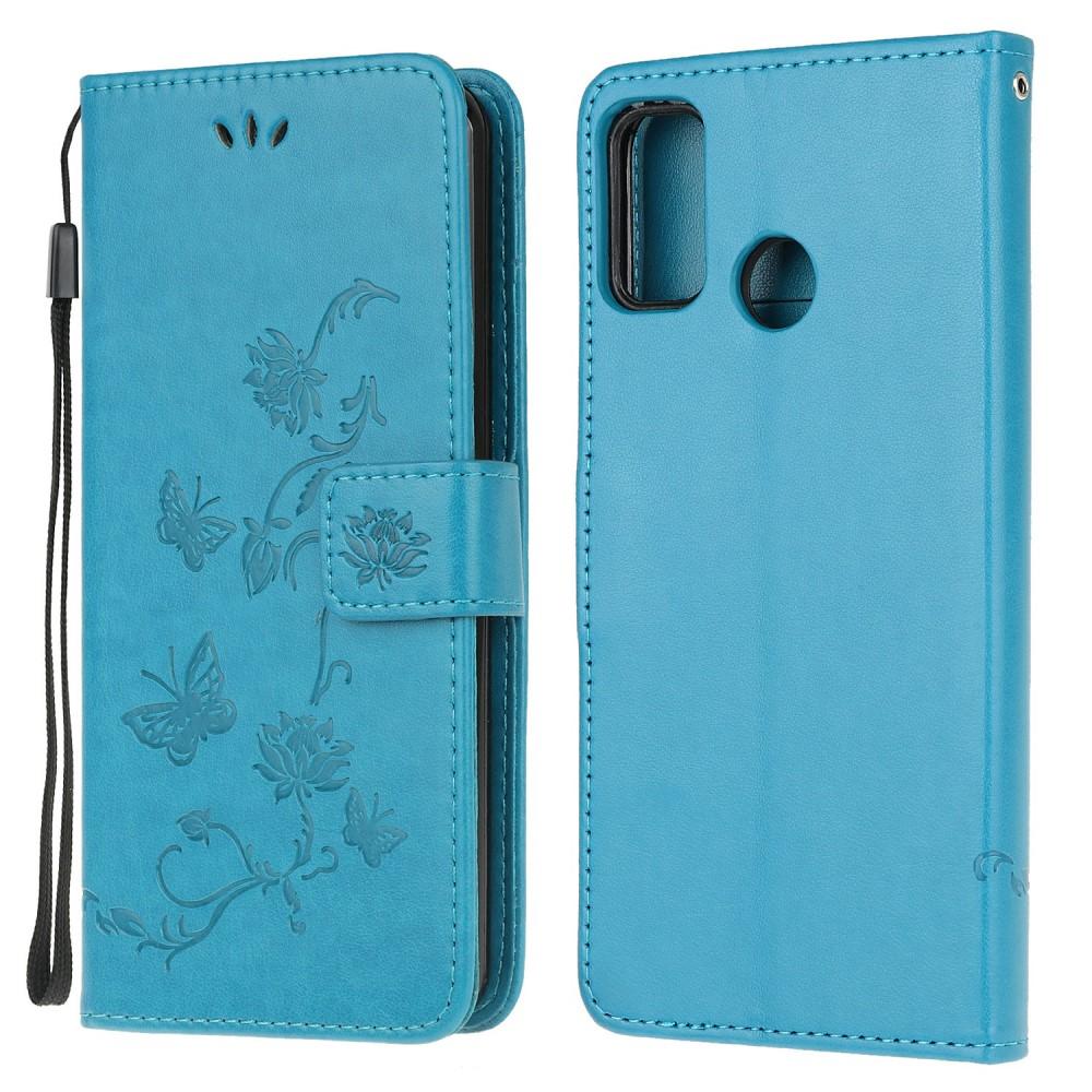 Custodia in pelle a farfalle per Motorola Moto G10/G20/G30, blu