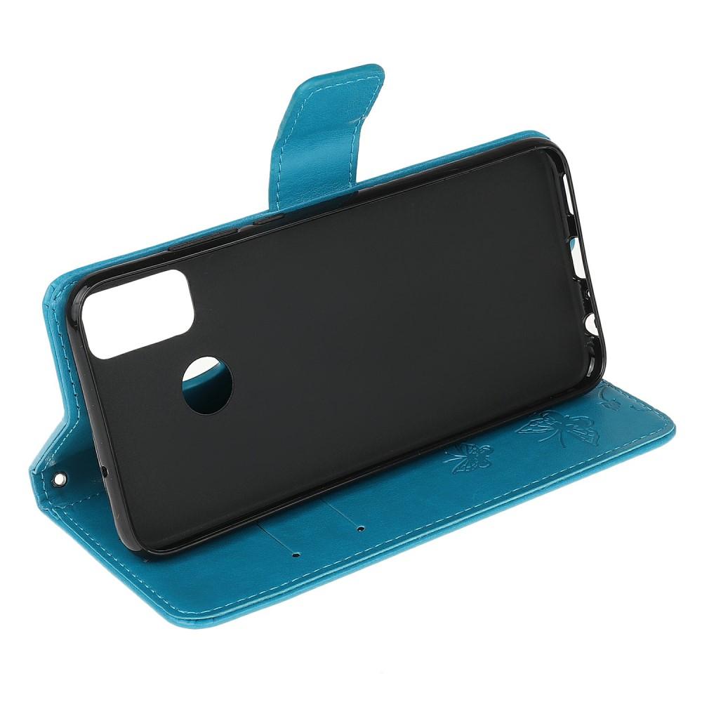 Custodia in pelle a farfalle per Motorola Moto G10/G20/G30, blu