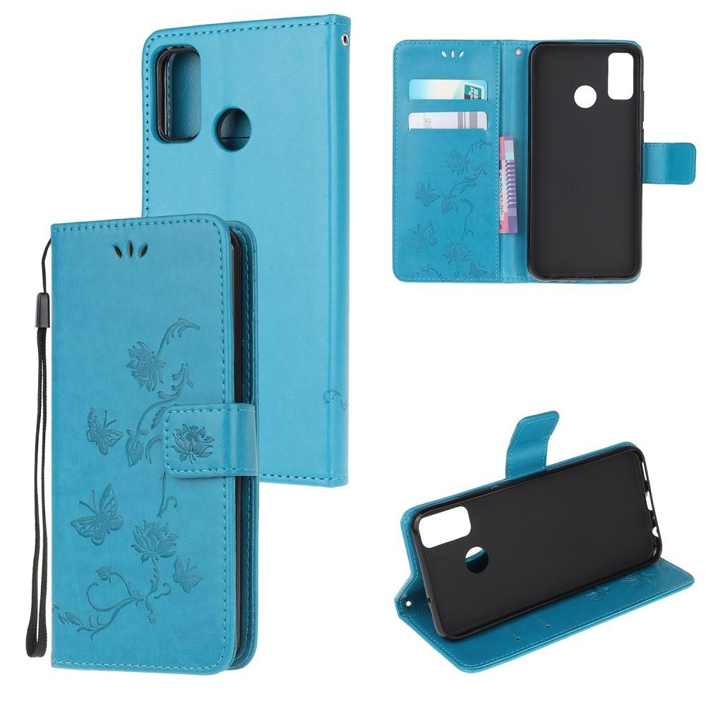 Custodia in pelle a farfalle per Motorola Moto G50, blu