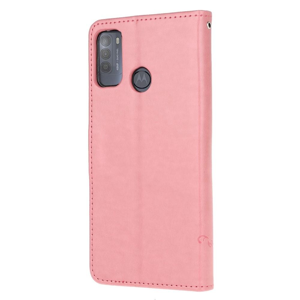 Custodia in pelle a farfalle per Motorola Moto G50, Rosa