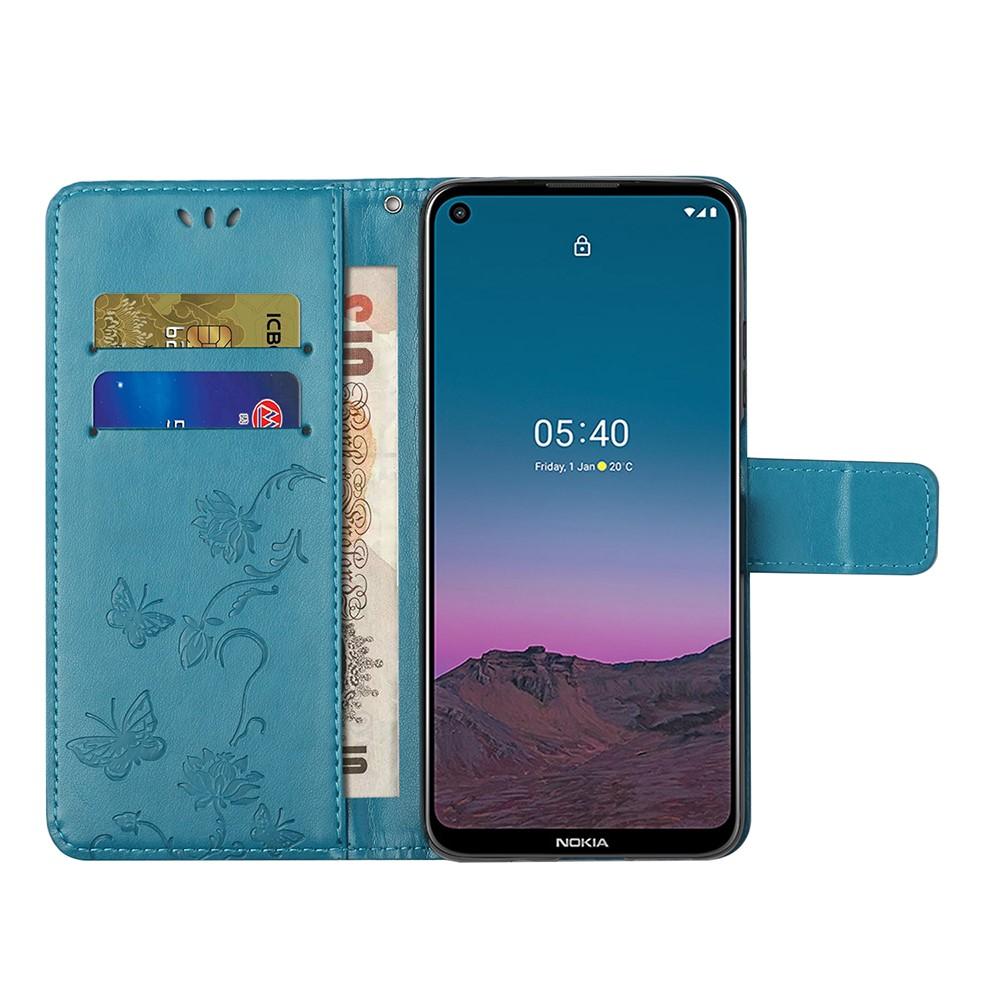 Custodia in pelle a farfalle per Nokia 5.4, Blu