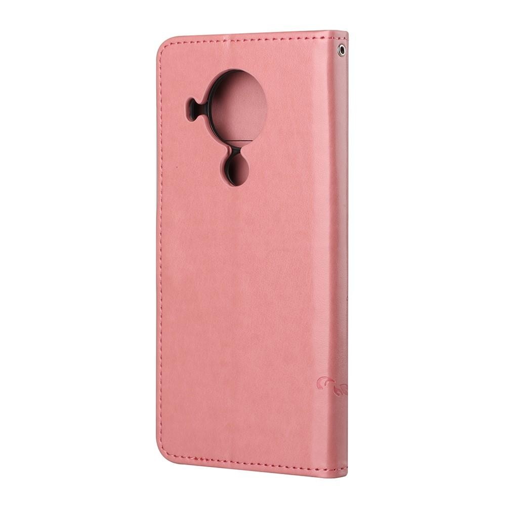 Custodia in pelle a farfalle per Nokia 5.4, rosa