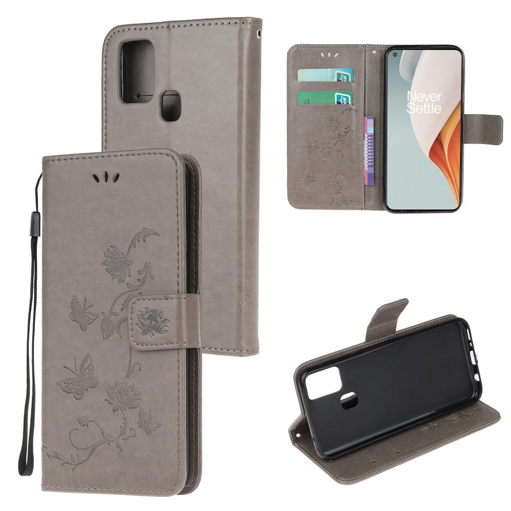 Custodia in pelle a farfalle per  OnePlus Nord N100, Grigio