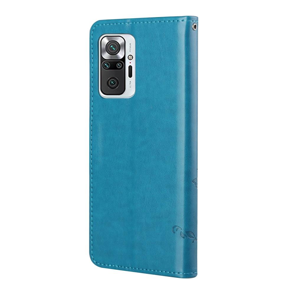 Custodia in pelle a farfalle per Xiaomi Redmi Note 10 Pro, blu