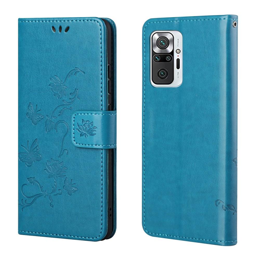 Custodia in pelle a farfalle per Xiaomi Redmi Note 10 Pro, Blu