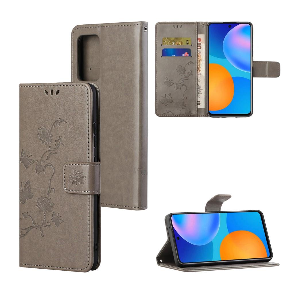 Custodia in pelle a farfalle per Xiaomi Redmi Note 10 Pro, grigio