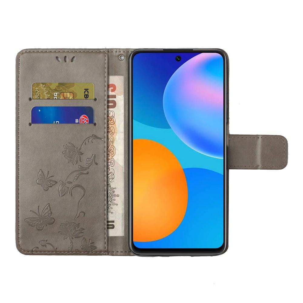 Custodia in pelle a farfalle per Xiaomi Redmi Note 10 Pro, grigio