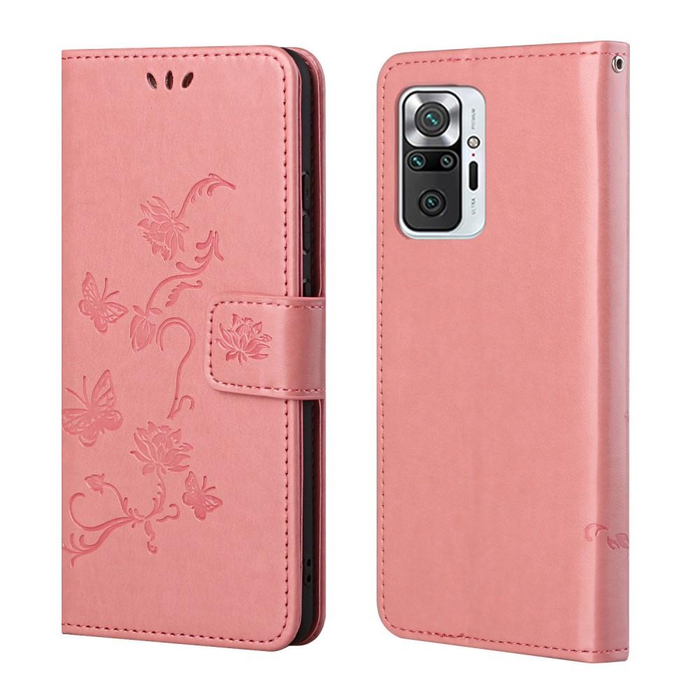 Custodia in pelle a farfalle per Xiaomi Redmi Note 10 Pro, rosa