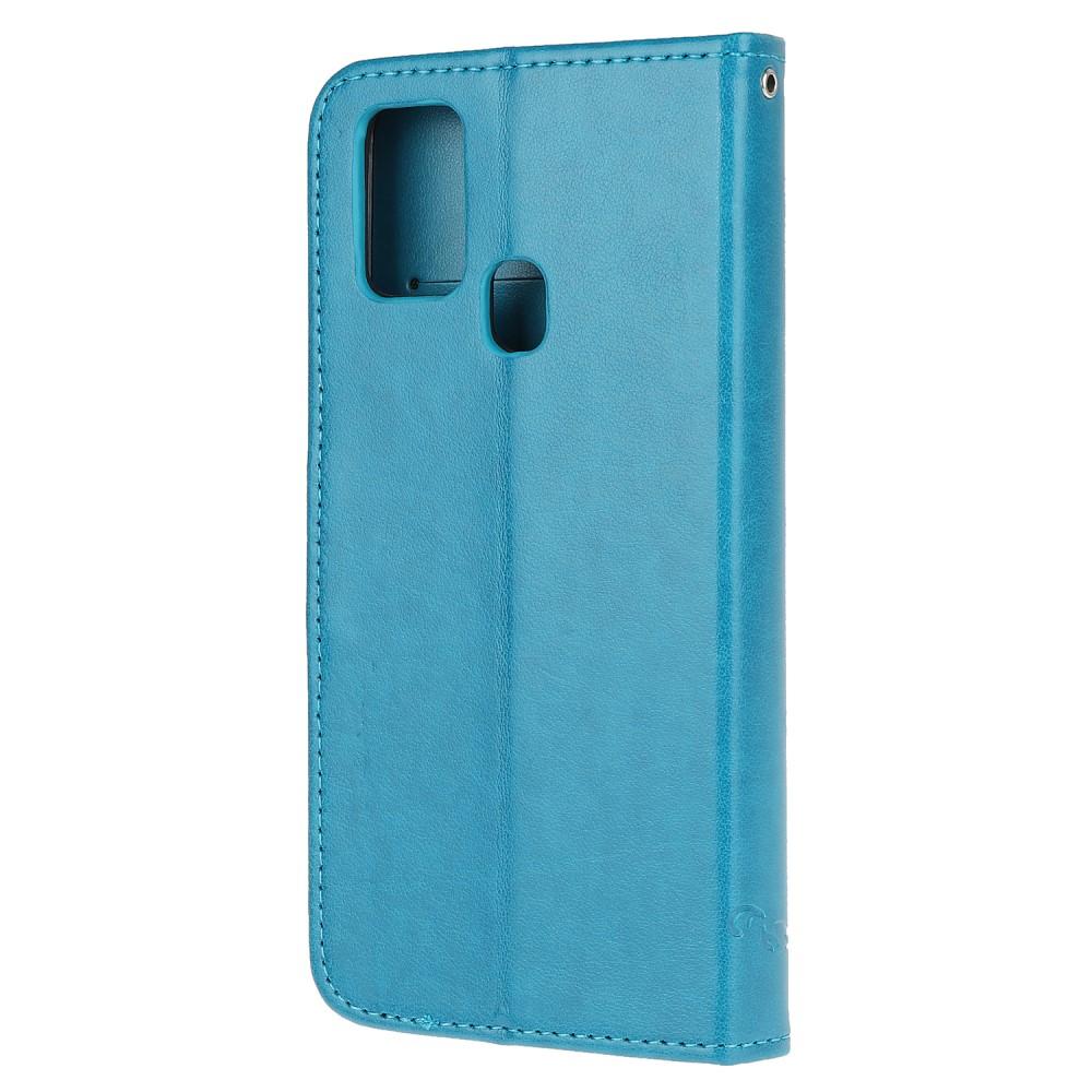Custodia in pelle a farfalle per Samsung Galaxy A21s, Blu