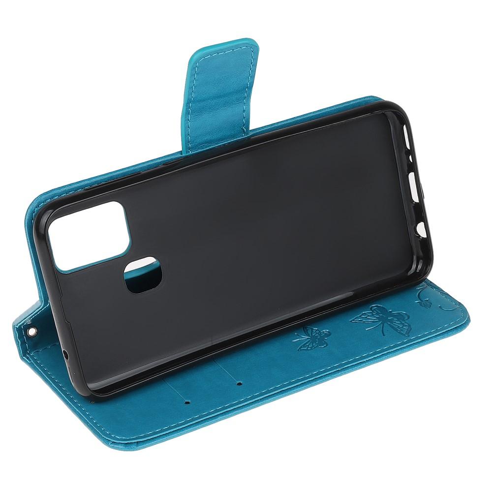 Custodia in pelle a farfalle per Samsung Galaxy A21s, Blu