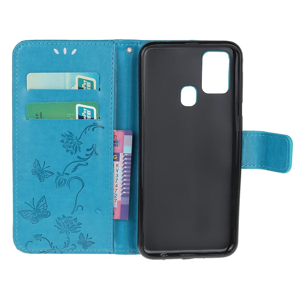 Custodia in pelle a farfalle per Samsung Galaxy A21s, Blu