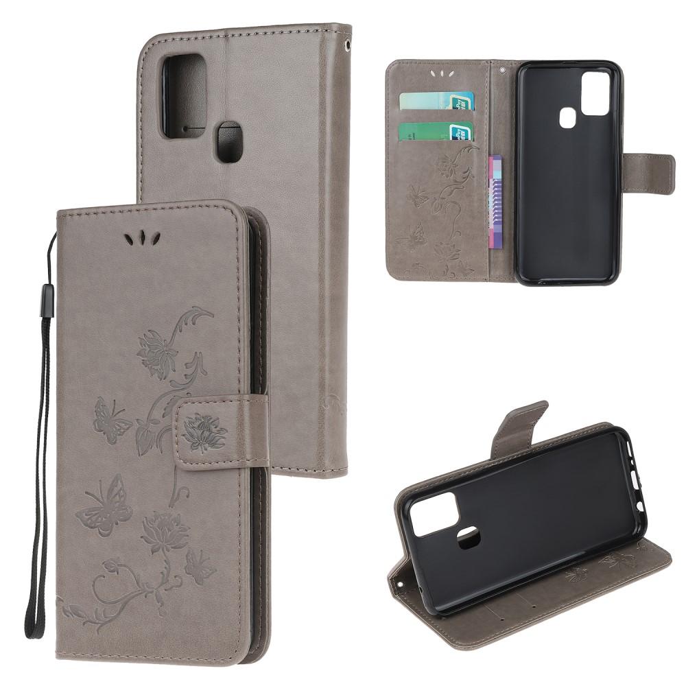 Custodia in pelle a farfalle per Samsung Galaxy A21s, Grigio
