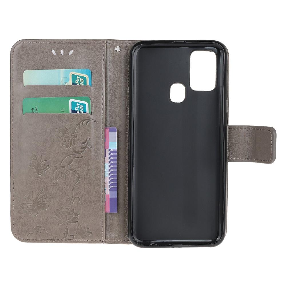 Custodia in pelle a farfalle per Samsung Galaxy A21s, Grigio