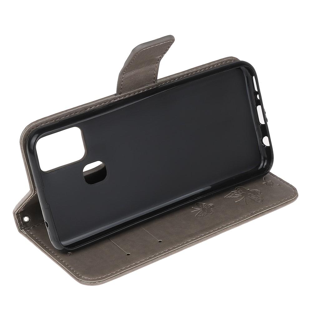 Custodia in pelle a farfalle per Samsung Galaxy A21s, Grigio