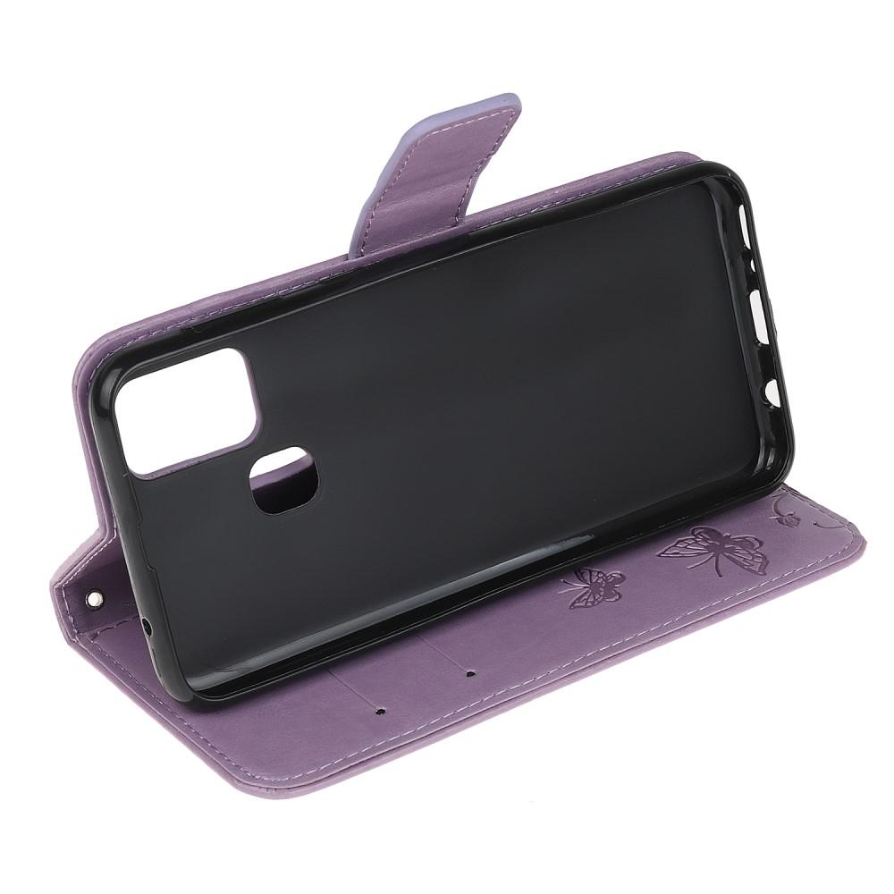 Custodia in pelle a farfalle per Samsung Galaxy A21s, viola