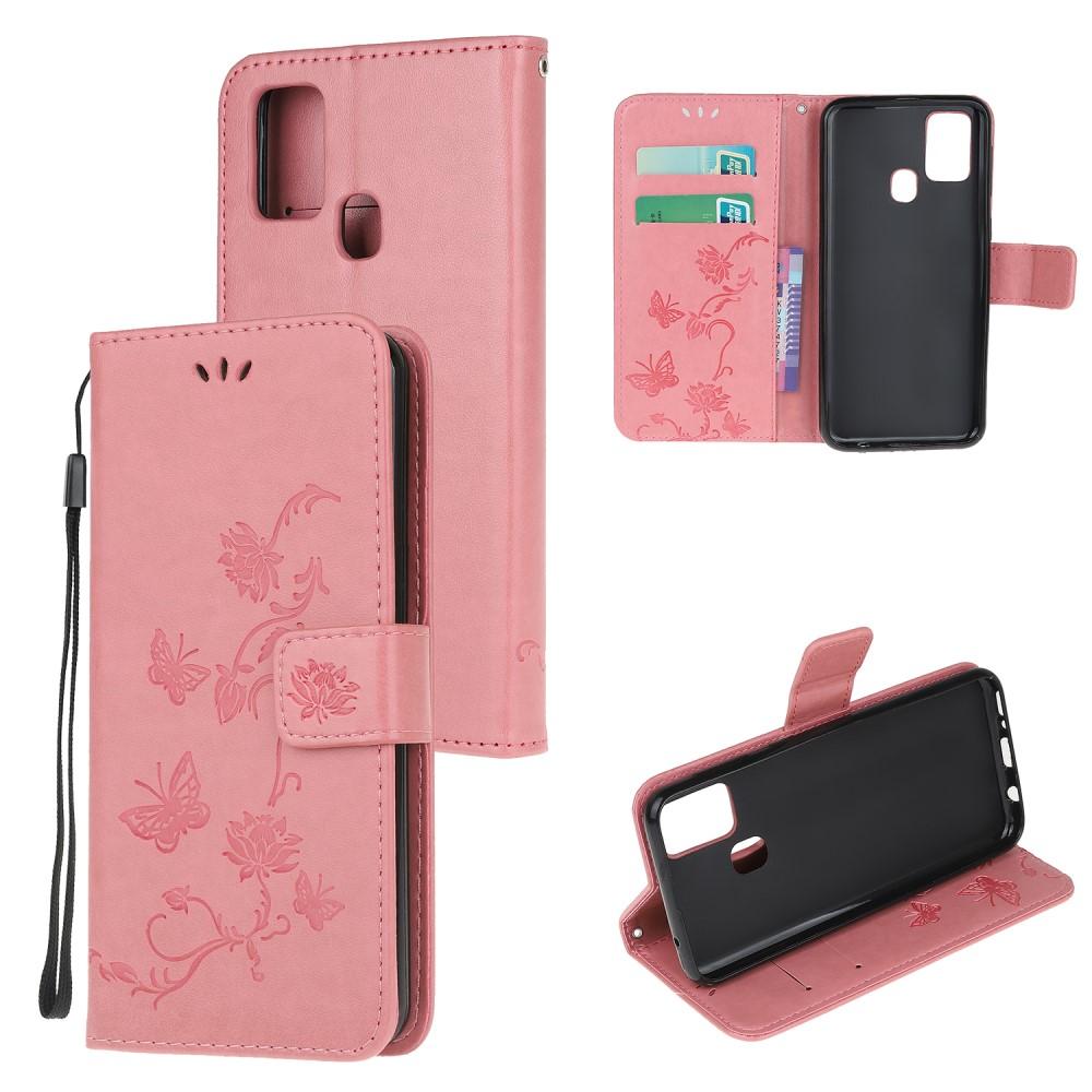 Custodia in pelle a farfalle per Samsung Galaxy A21s, Rosa