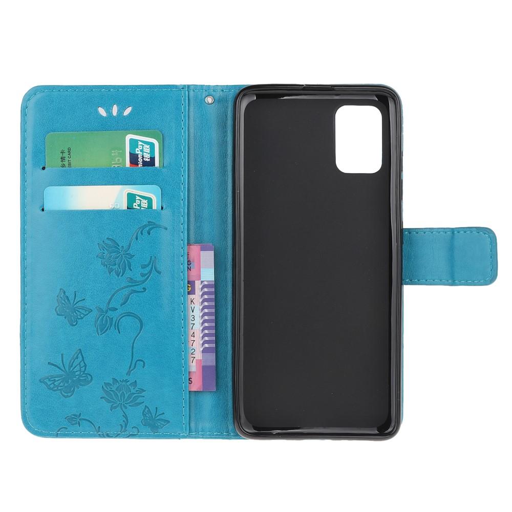 Custodia in pelle a farfalle per Samsung Galaxy A41, Blu