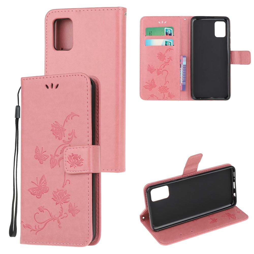 Custodia in pelle a farfalle per Samsung Galaxy A41, Rosa
