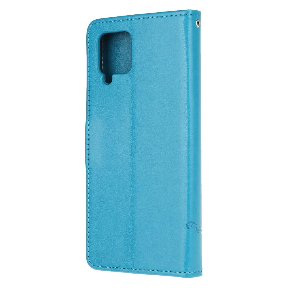 Custodia in pelle a farfalle per Samsung Galaxy A42, blu