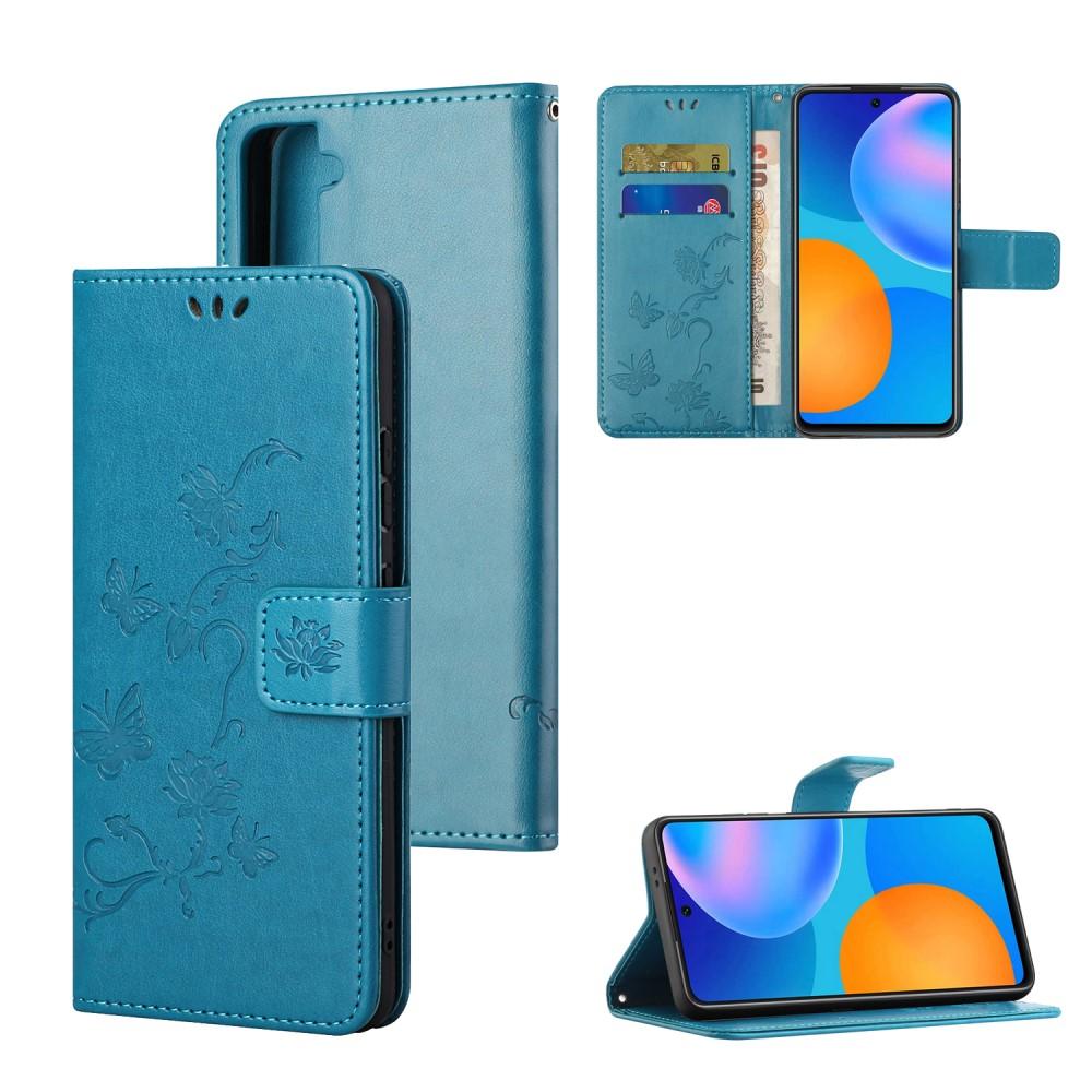 Custodia in pelle a farfalle per Samsung Galaxy S21, Blu