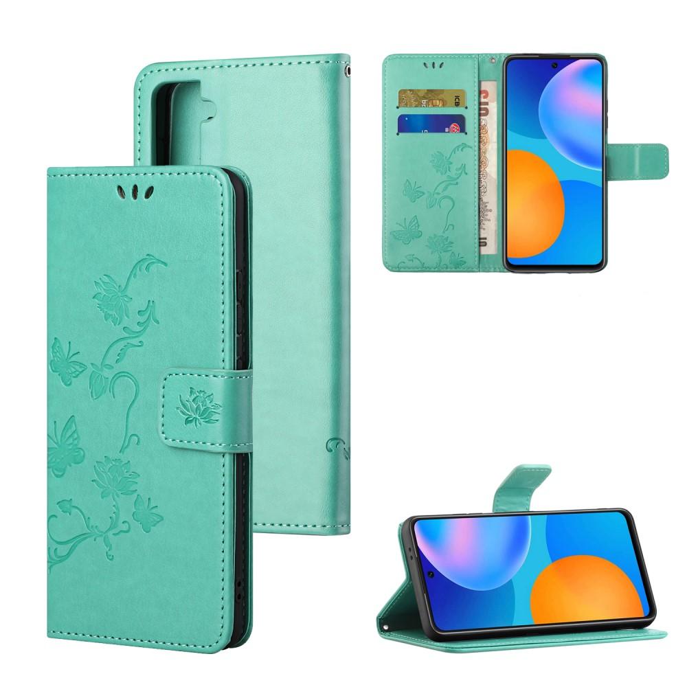 Custodia in pelle a farfalle per Samsung Galaxy S21, verde