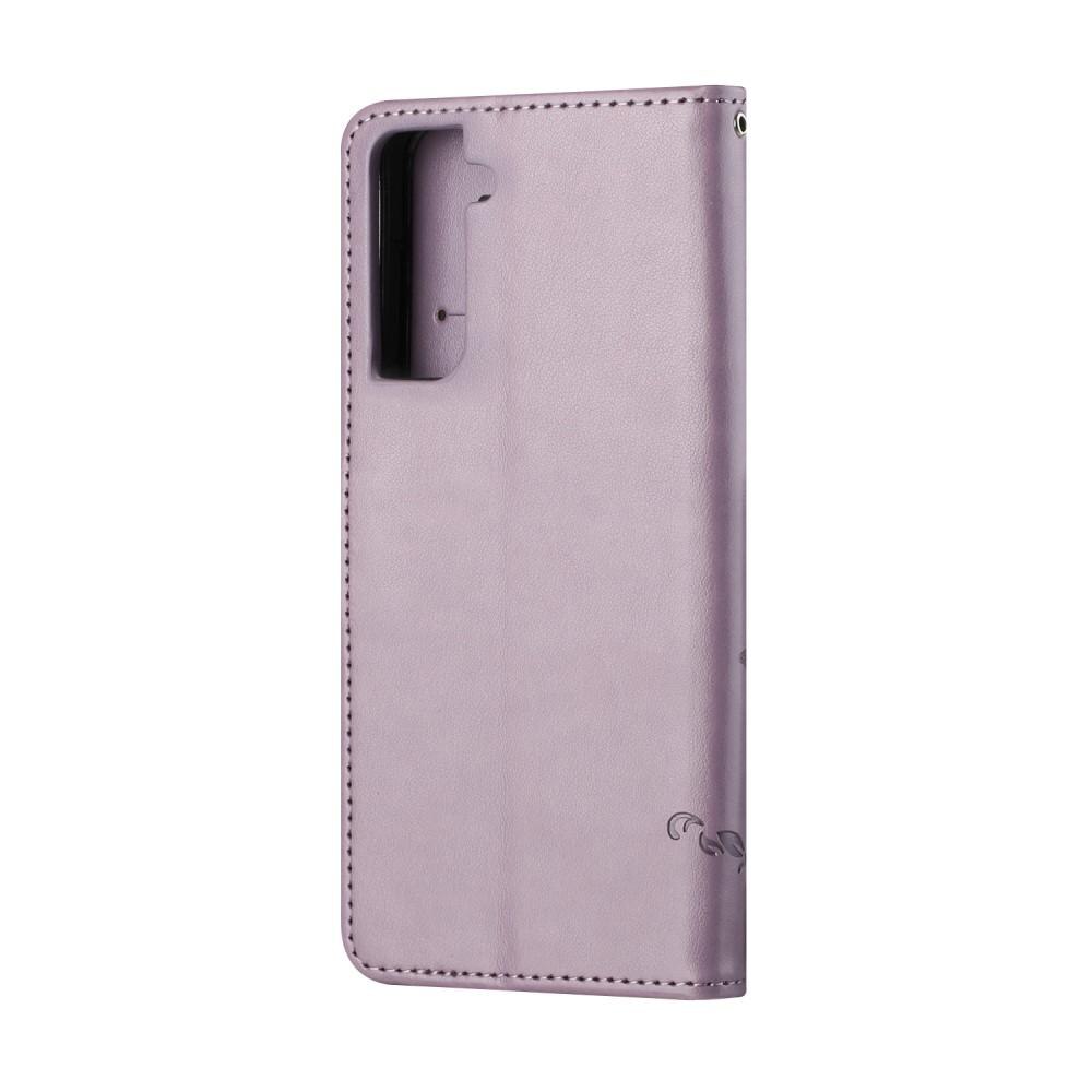 Custodia in pelle a farfalle per Samsung Galaxy S21, viola