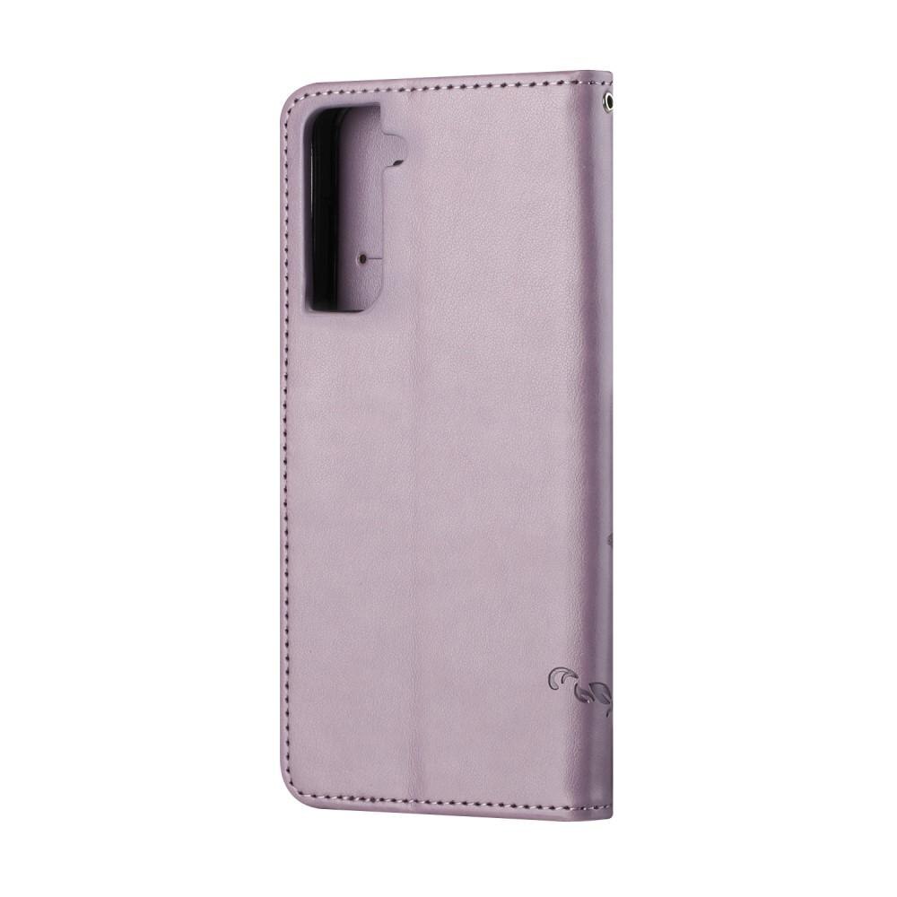 Custodia in pelle a farfalle per Samsung Galaxy S21 Plus, Viola