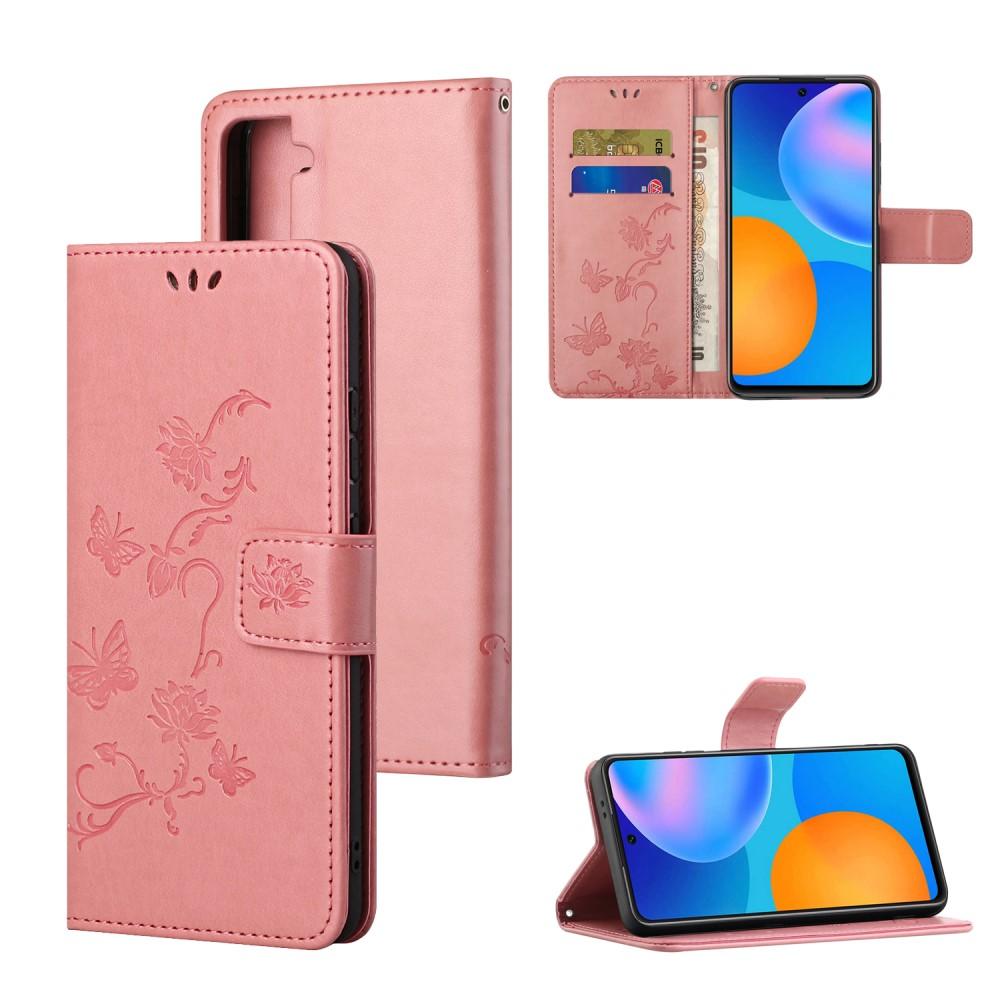 Custodia in pelle a farfalle per Samsung Galaxy S21, Rosa