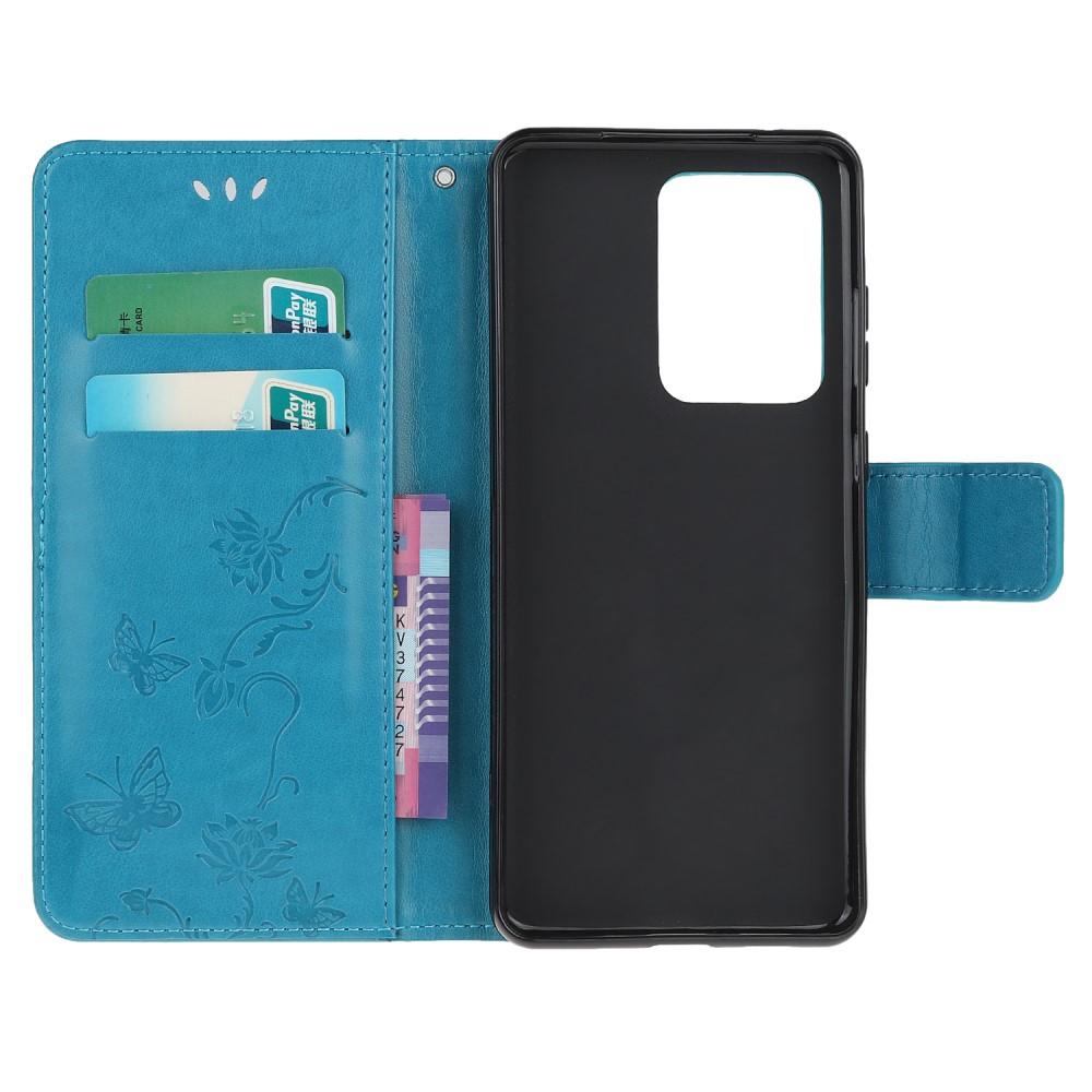 Custodia in pelle a farfalle per Samsung Galaxy S21 Ultra, blu