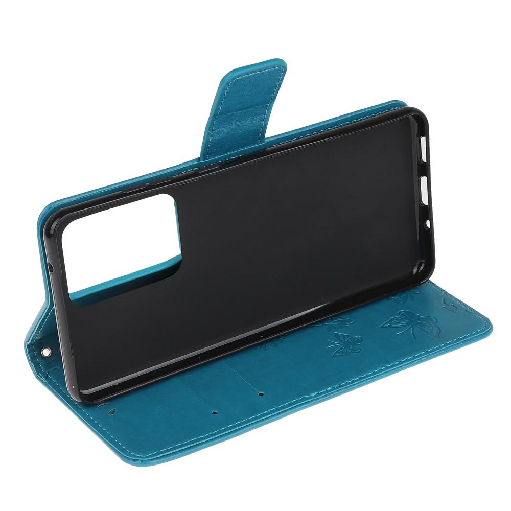 Custodia in pelle a farfalle per Samsung Galaxy S21 Ultra, blu